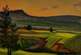 Corinthian Landscape with Two Olive Trees — Oil painting, Canvas, 35.00×50.00cm — Theodoros Markellos